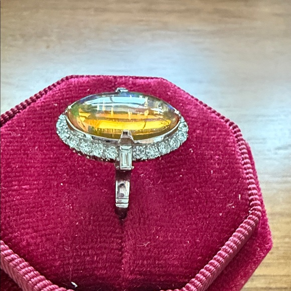 Fire Opal Halo Cocktail Ring. Platinum, size 7 - Picture 4 of 7